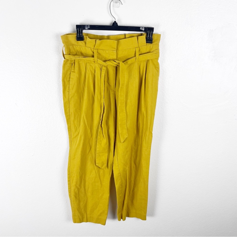 BODEN Yellow Linen Blend High Rise Belted Waist Cropped Paperbag Pants Size 6P